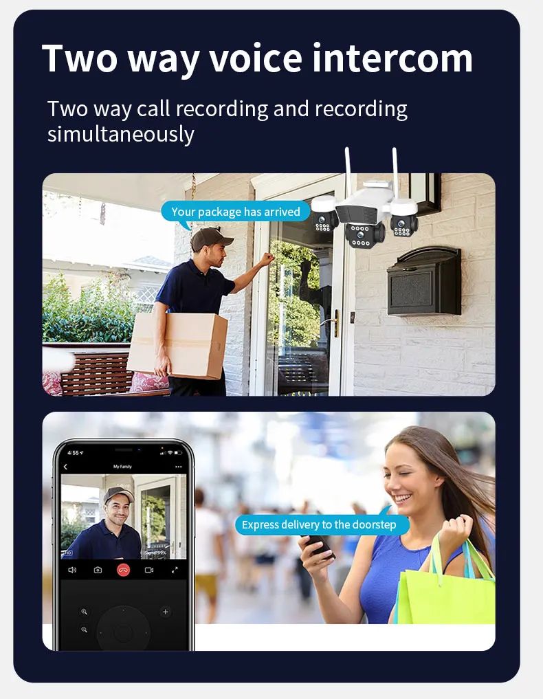 ANSVICAM 12MP 6K UHD WIFI Camera 3-PTZ Outdoor Cam Three Lenses Triple Screens Security Monitor Night Vision Waterproof CCTV