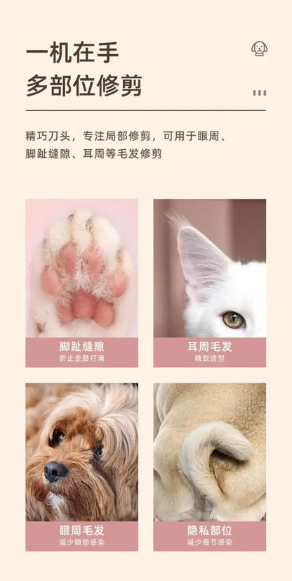 Pet Electric Hair Clipper-Silent Cat/Dog Shaver with Push Scissors, Paw Grooming Tool for Nail & Fur Trimming (Pet Grooming Kit)