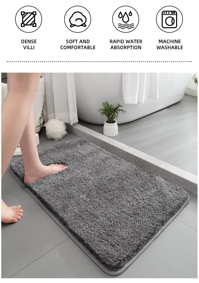 Tapete de chão de banheiro arredondado e espesso, tapete absorvente para banheira, material de pelúcia, tapete antiderrapante para os pés, capacho de entrada, banheiro