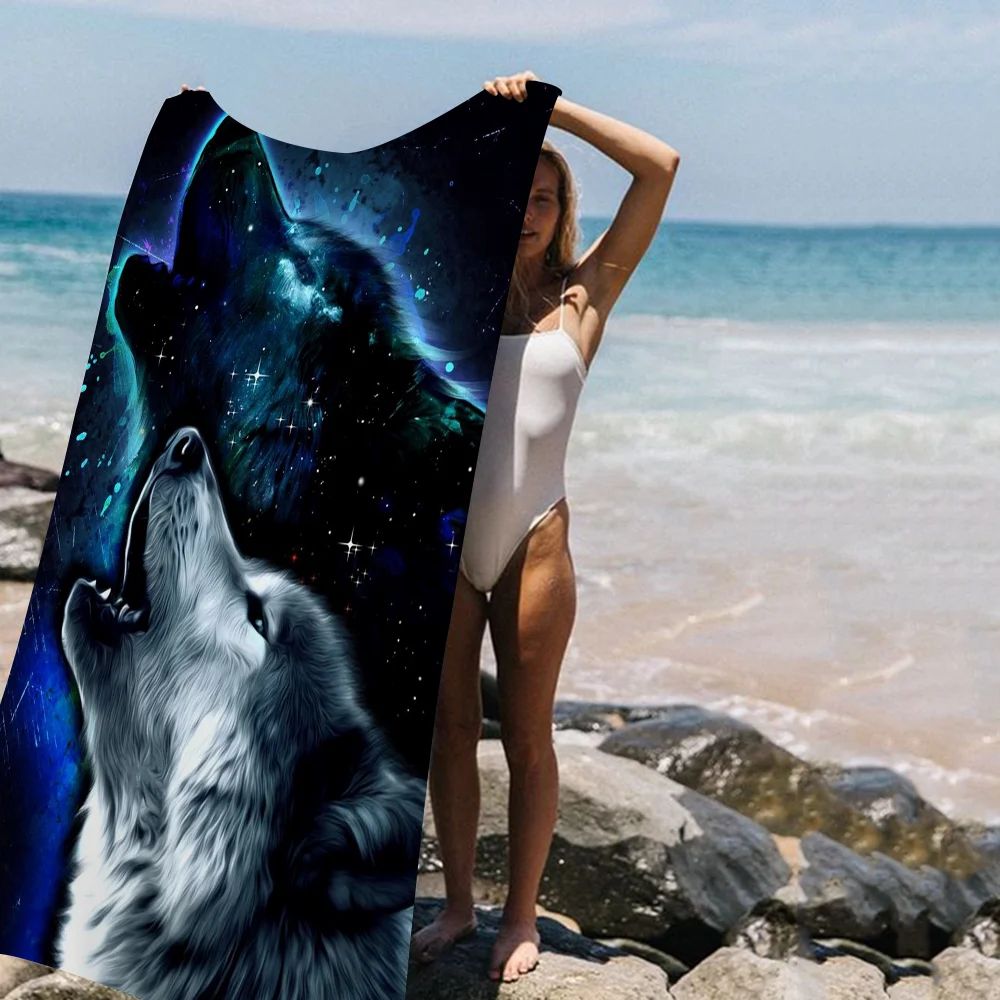 Animal wolf wallart Microfiber Blanket Quick Drying Beach Towels Oversized Printing Super Absorbent Pool Towel Blanket
