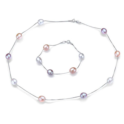 HENGSHENG Natural Pearl Necklace/Bracelet Jewelry Sets 925 Sterling Silver Chain with Freshwater Pearl Jewelry Gift for Women