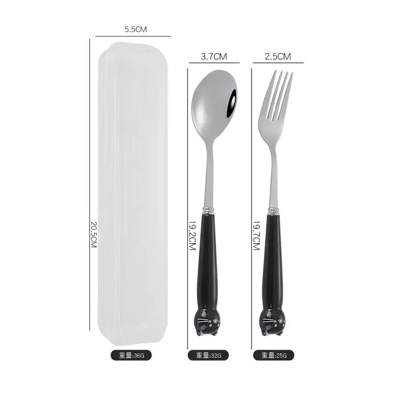 Talheres Portáteis de Desenho Animado com Estojo Utensílios de Cozinha Reutilizáveis Talheres Incluem Garfo Colher para Crianças