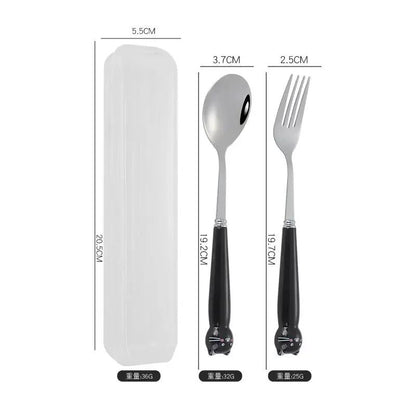 Talheres Portáteis de Desenho Animado com Estojo Utensílios de Cozinha Reutilizáveis Talheres Incluem Garfo Colher para Crianças
