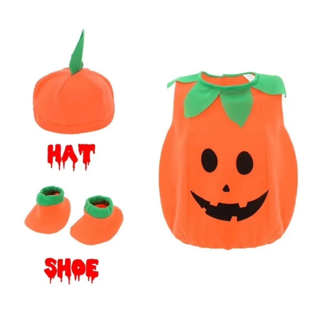 Kids Romper Costume Pumpkin Halloween Cosplay Party Boys Girls Stage Performance With Bags Holiday Clothing