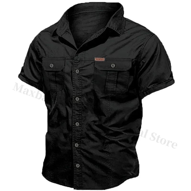 New Men's Work Shirt Casual Retro 100% Cotton Short Sleeve Flying Cargo Shirt Men's Summer Fishing Hunting Multi Pocket Shirt