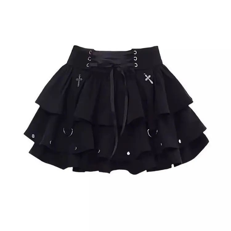 Black Y2K Spicy Girl Bow Tie Cake Skirt High Waist A- Line Mini Skirt Women's Summer New Design Sense Skirts for Girls