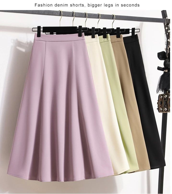 Ladies' Summer High Waist Plus Size Skirts 2026 Mid To Long Flowing Suit Skirt New Style Casual Solid Color A-line Skirt