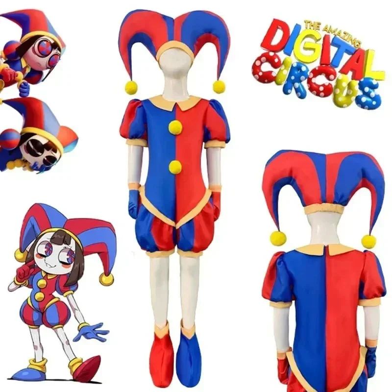 Circus Jumpsuit Theater Cartoon Pomni Digital Cosplay Hat Suits Clothing  Kids Gifts Party Carnival Vestido Christmas Costume