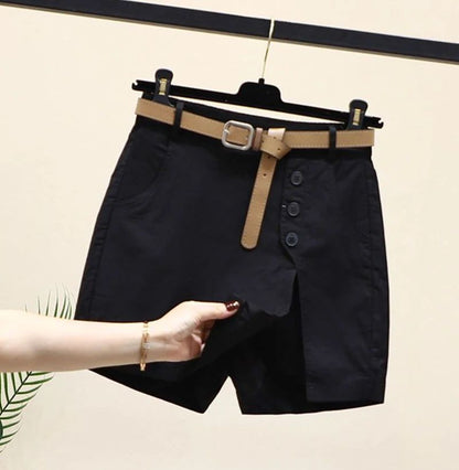 2026 Chic Shorts Women Korean Solid Buttons Side Slit A-line Streetwear Fashion Skirts Chic Harajuku Summer Loose Pants