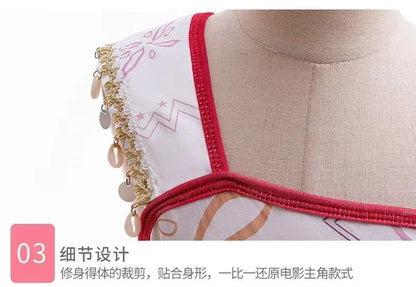 2026 New Movie Hot Moana 2 Short-sleeved Clothes Adult Cosplay Princess One-Shoulder Suspender Asymmetric Dress Accessories Set