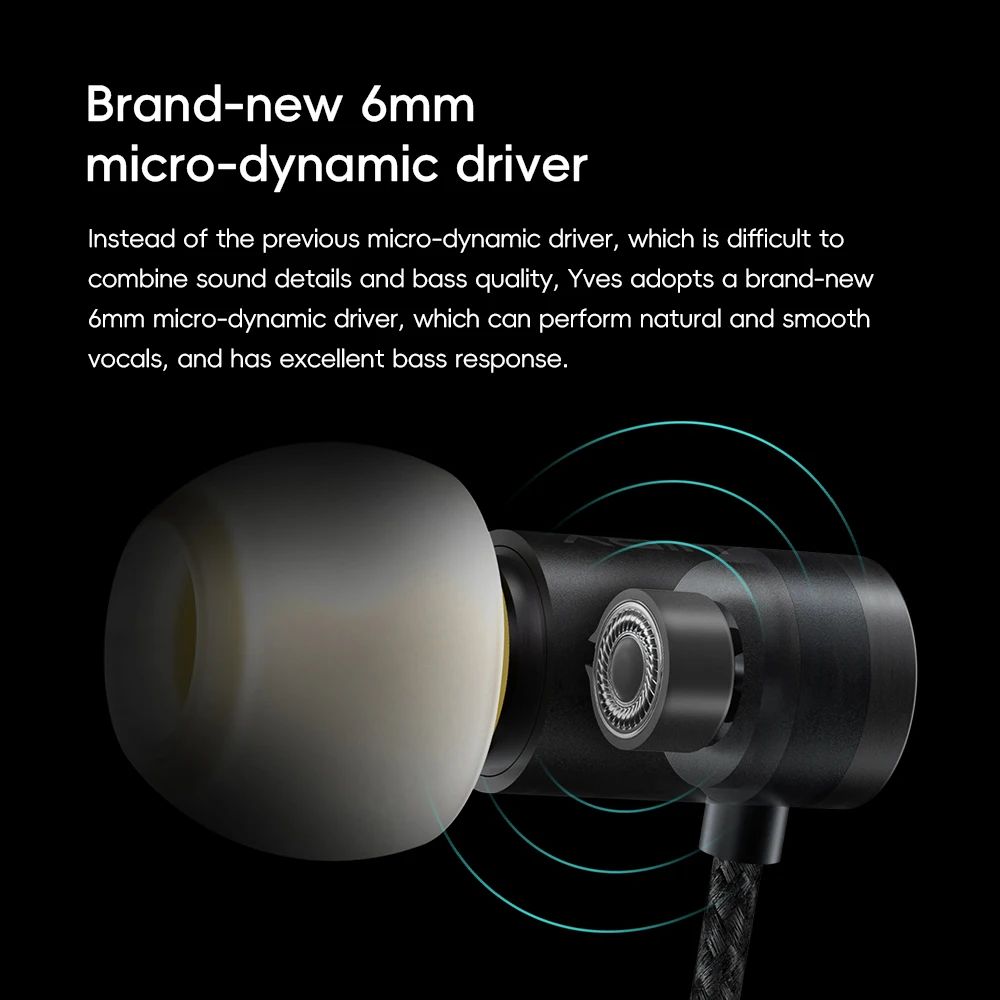 Fone de ouvido HiFi HiBy Yves 6mm Micro-dinâmico banhado a titânio, Driver de alta magneticidade, Câmara de baixa ressonância, Isolamento de ruído, Amigável à pele
