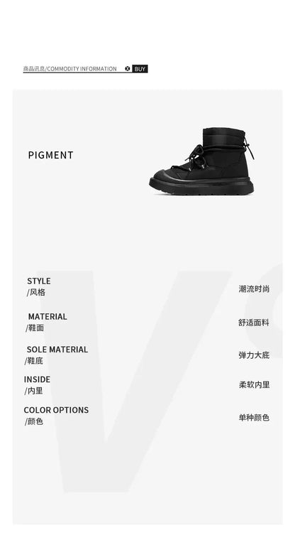 Work Style Snow Boots for Men Women Plus Fleeces Warm Winter Boots High Top Thick Soled Lace Up Black Plush Couple Cotton Shoes