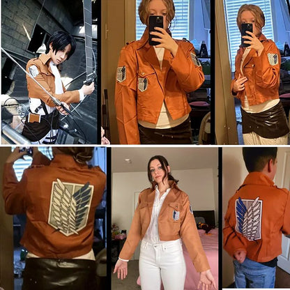 Anime Movie Giant Yellow Jacket Costume Printed Wings of Freedom Coat Halloween Cosplay Male and Female Dress Up Costumes