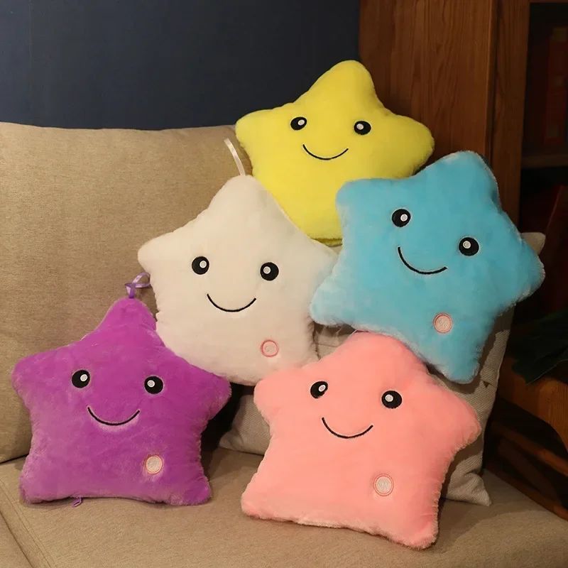 Luminous Star Plush Throw Pillow Bright Led Light Star Stuffed Cushion Sofa Decorative Pillow Office Sleeping Back Cushion Decor