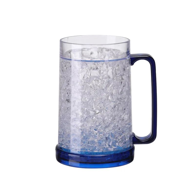 Canecas de Cerveja de Parede Dupla com Gel Congelante, Canecas de Uísque Transparentes com Alça para Bar e Copos de Bebida para Uso Externo