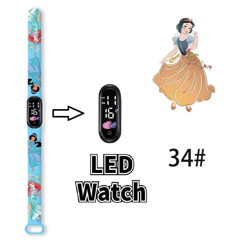 Disney Princess Kids Digital Watch Cartoon Action Figure Snow White LED Touch Waterproof Electronic Watch Toys for Children
