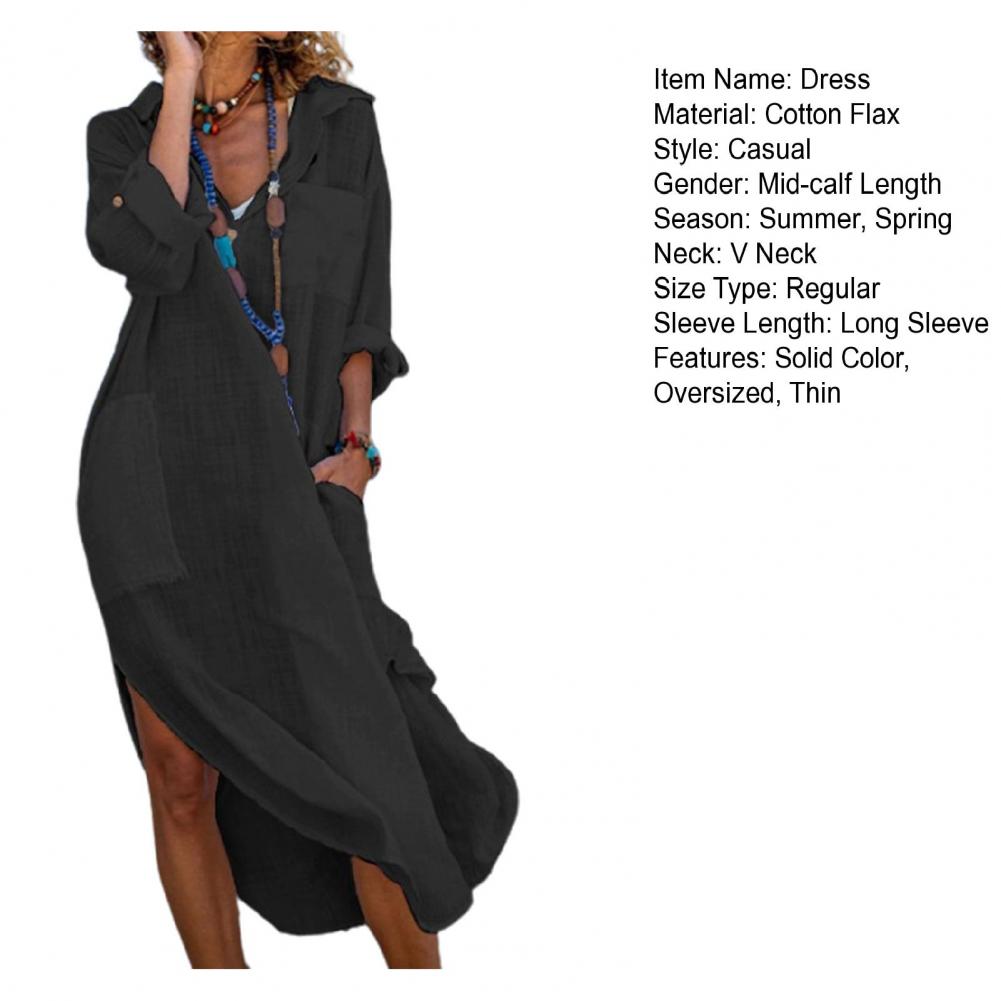 Shirt Dress for Women Linen Cotton Clothing 2022 Spring Summer Casual Vintage Ov