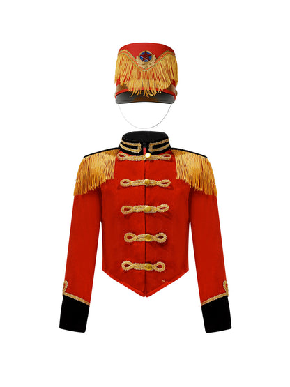 Girls Boys Marching Band Costume Outfits Circus Ringmaster Jacket Coat Team Performance Drummer Drum Major Uniform with Hat Sets