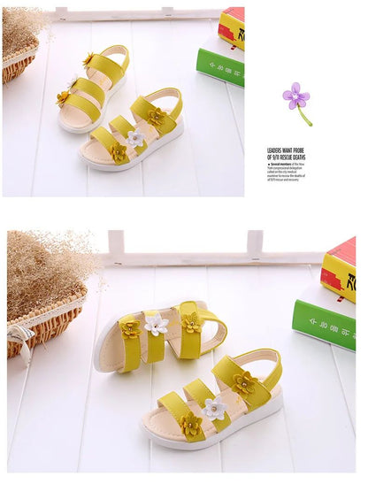 Girls Sandals Gladiator Flowers Sweet Soft Children Beach Shoes Kids Summer Floral Sandals Princess Fashion Cute High Quality