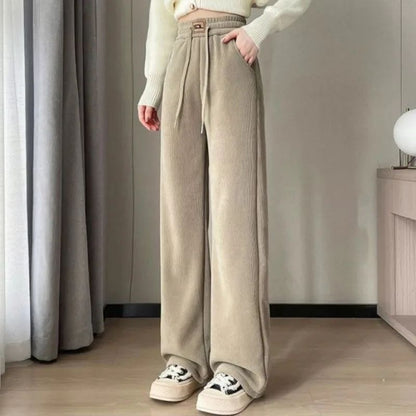 Thickened Fleece Lamb Velvet Large Size Corduroy Wide Leg Casual Straight Leg Pants Women Autumn Winter Special Thick Shiny Casu