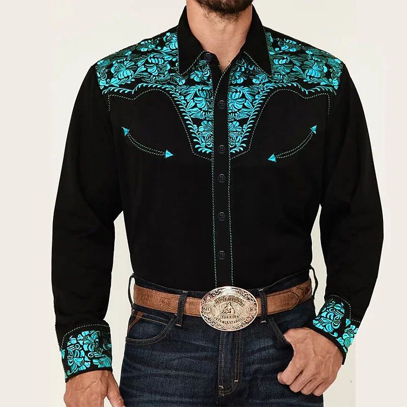 Tribal western men's top shirt pattern blue pink black trendy fashion casual party high quality material 2025 new suit