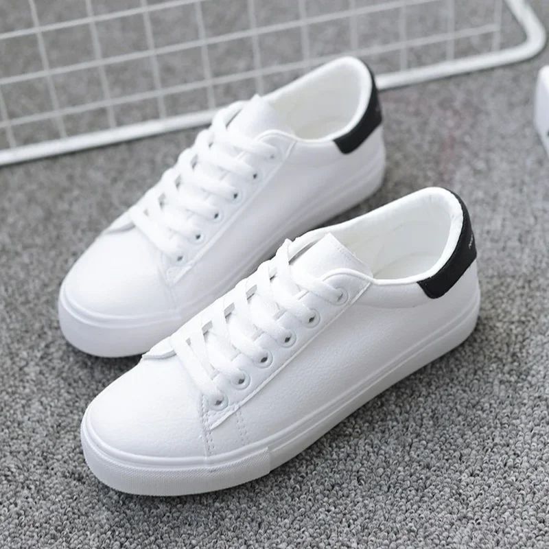 Women Sneakers Fashion Breathble Vulcanized Shoes Pu Leather Platform Shoes White Lace Up Casual Shoes Zapatos Mujer