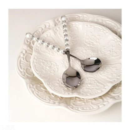 Conjunto de talheres luxuosos de aço inoxidável 304 com colher, garfo e faca, talheres com pérolas e diamantes, caixa de presente, utensílios para casa, cozinha e casamento