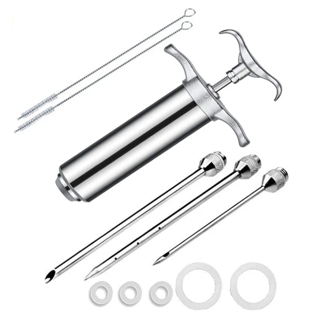 Conjunto de Seringa para Temperos em Aço Inoxidável Injetor de Sabor para Carne Peru Frango Molho Marinada Acessórios de Cozinha Doméstica