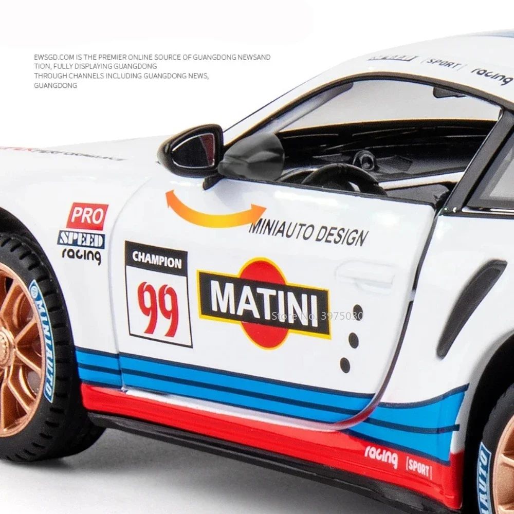 1:24 Alloy Porsche 911 GT3 RSR Sports Cars Diecast Miniature Models Toy with Sound Light Pull Back Vehicle Boys Collection Gifts