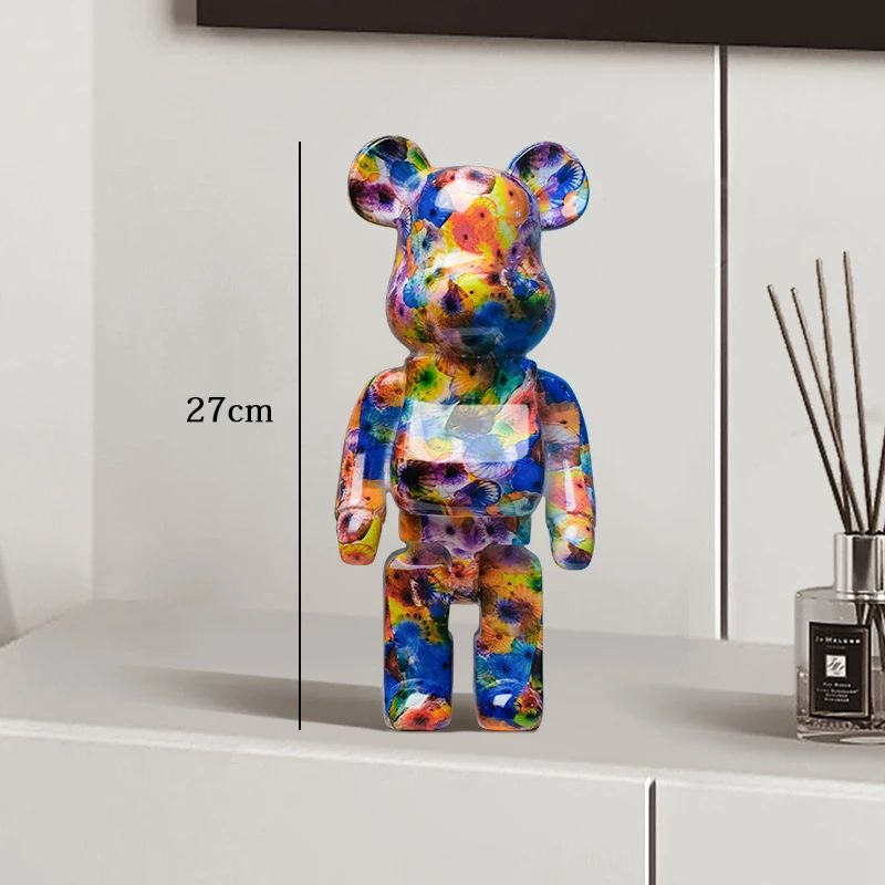 Estátua Urso Graffiti 27cm Bloco Tinta Urso Decoração Enfeites de Resina para Desktop Decoração de Casa Sala de Estar Urso Escultura de Chão Presentes