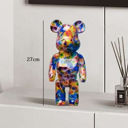 Estátua Urso Graffiti 27cm Bloco Tinta Urso Decoração Enfeites de Resina para Desktop Decoração de Casa Sala de Estar Urso Escultura de Chão Presentes