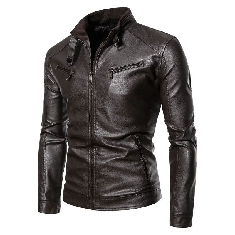 New Men's PU Leather Jacket Motorcycle Style Stand Collar Youth Fashion Outerwear Casual Male Coat Teenage Boy's Biker Vest