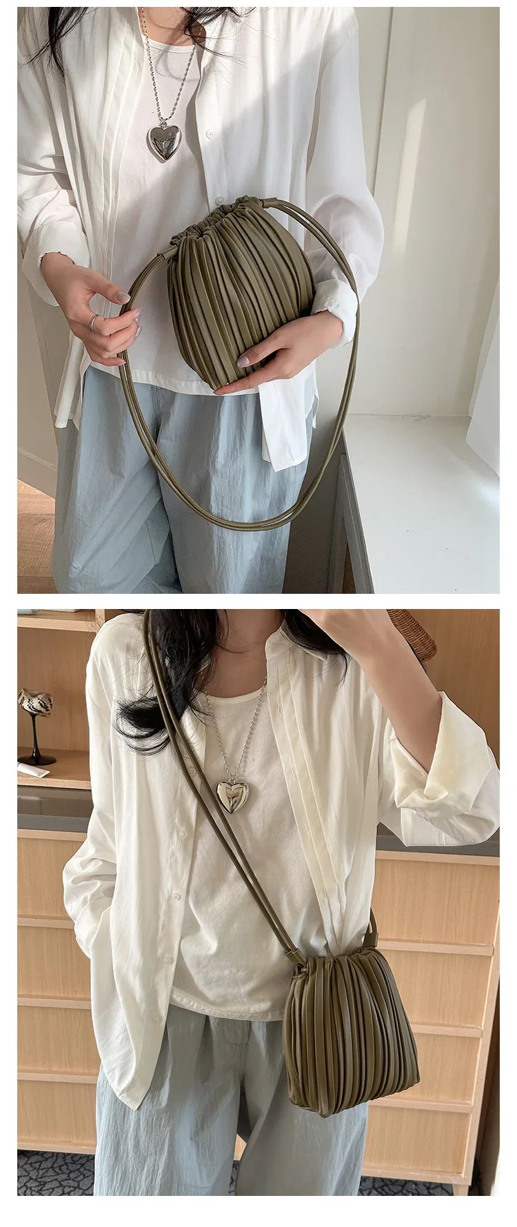Summer Fashion New Crossbody Bag Women's PU Single Shoulder Mini Bag Luxury Versatile Pleated Casual Small Square Bag Handbags