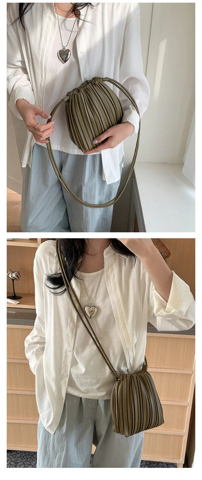 Summer Fashion New Crossbody Bag Women's PU Single Shoulder Mini Bag Luxury Versatile Pleated Casual Small Square Bag Handbags