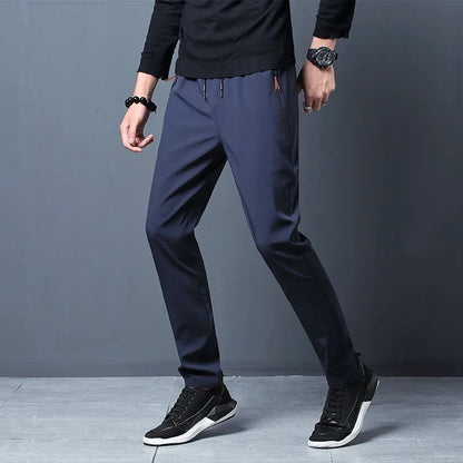 Calça Masculina Casual Stretch Slim Fit Elástico na Cintura Jogger Coreana Clássica Azul Preta Cinza Marca Masculina Calças Plus Size