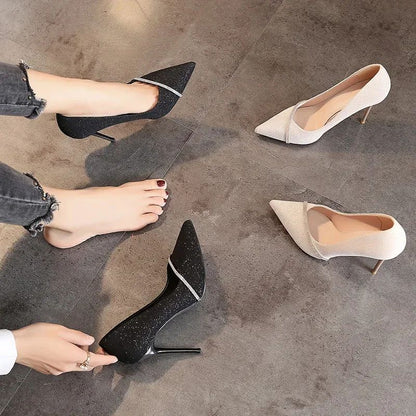 Sapatos Femininos de Salto Alto 2024 Nova Coleção Primavera e Outono Sapatos Femininos de Bico Fino Vestido Sapatos de Casamento Temperamento Banquete Sapatos Individuais