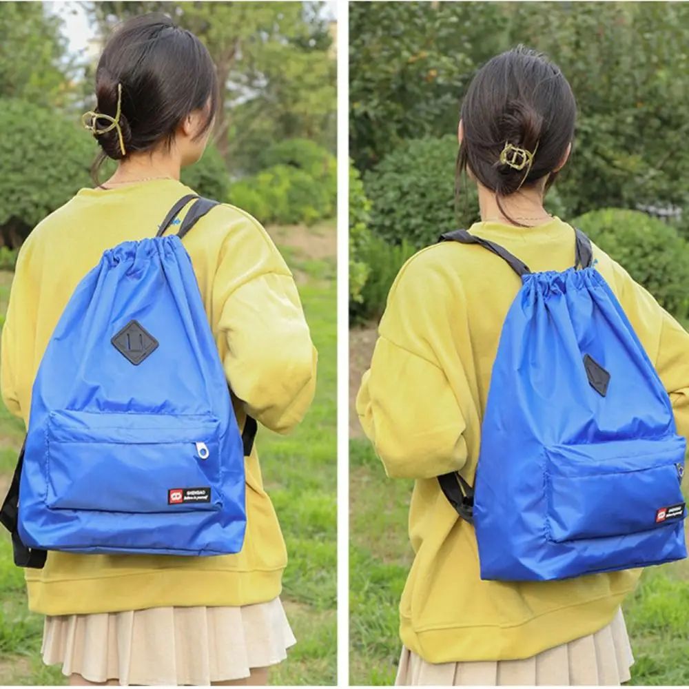 Mochila de Cordão Oxford para Exterior Unissex Bolsa Leve de Nylon Esportiva de Viagem de Grande Capacidade Versátil