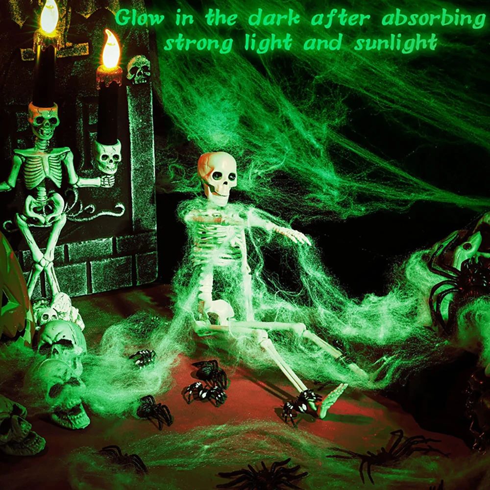 Runtow Luminous Spider Web & 50pcs Black Spider , Halloween Party Decorations,Outdoor Horror Haunted House Decoration Props