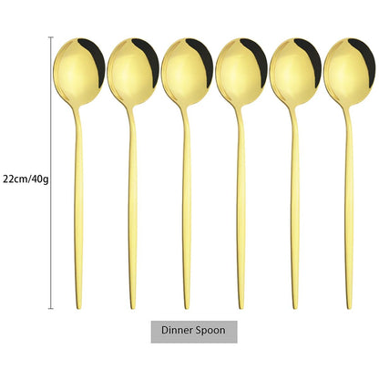 Conjunto de Talheres de Aço Inoxidável Western Dourado com 6 Peças de Colher de Concha, Colher de Jantar, Colher de Sopa, Talheres de Cozinha