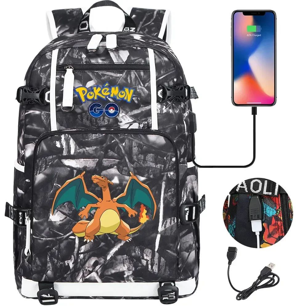 New Eevee Charizard USB Teenagers Schoolbags Women Men Laptop Travel Backpack Girl Boys Kids School Book Bags