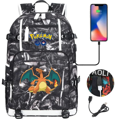 New Eevee Charizard USB Teenagers Schoolbags Women Men Laptop Travel Backpack Girl Boys Kids School Book Bags