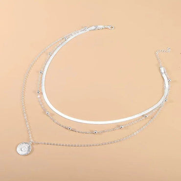 925 Sterling Silver Three-Layer Round Necklace for Women Simple Snake Chain Charm Ball Chain Party Gift Women's ExquisiteJewelry