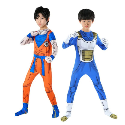 Kids Adult Suit Son Goku Majin Vegeta Cosplay Costume Anime Superhero Jumpsuit Black Hair Halloween Costume