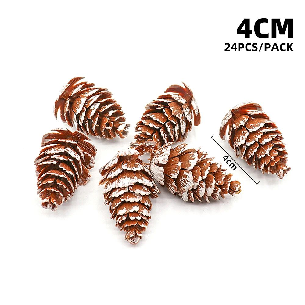 24Pcs Christmas Fake Pine Cones Xmas Tree Hanging Ornament Flowers Wreaths Pendant for Festival Wedding Party Gift Navidad Natal