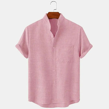 FEGKZLI Men's Fashion Short Sleeve 100% Cotton Linen Shirt Casual Oversized Loose Beach Shirts
