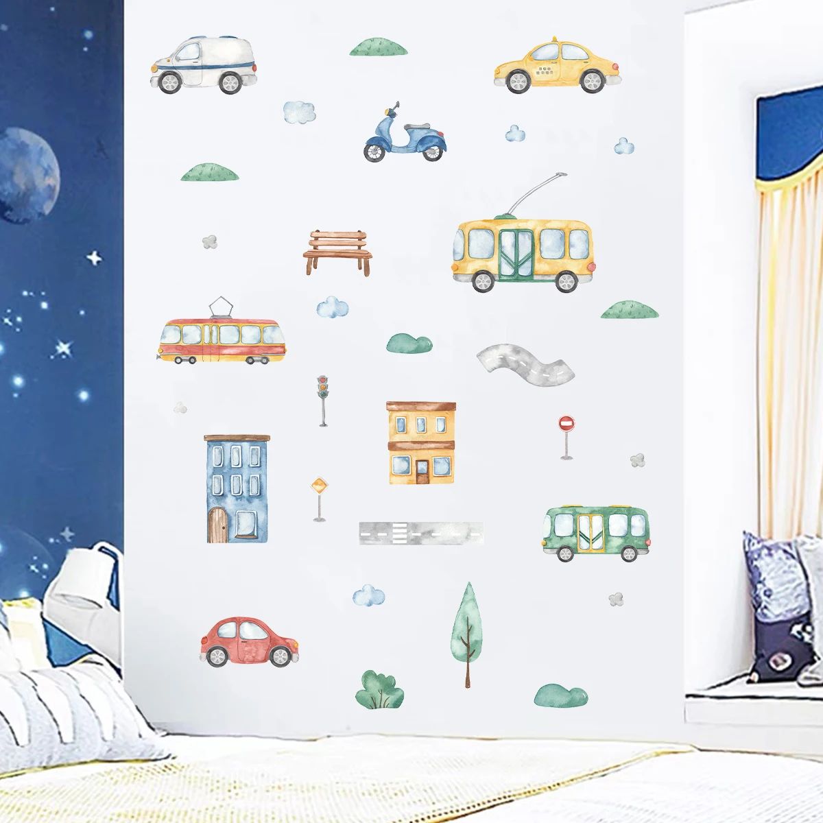 Cartoon Tree Bus Car Wall Stickers for Kids Room Home Decor Accessories Living Room Child Bedroom Decoration Baby Nursery