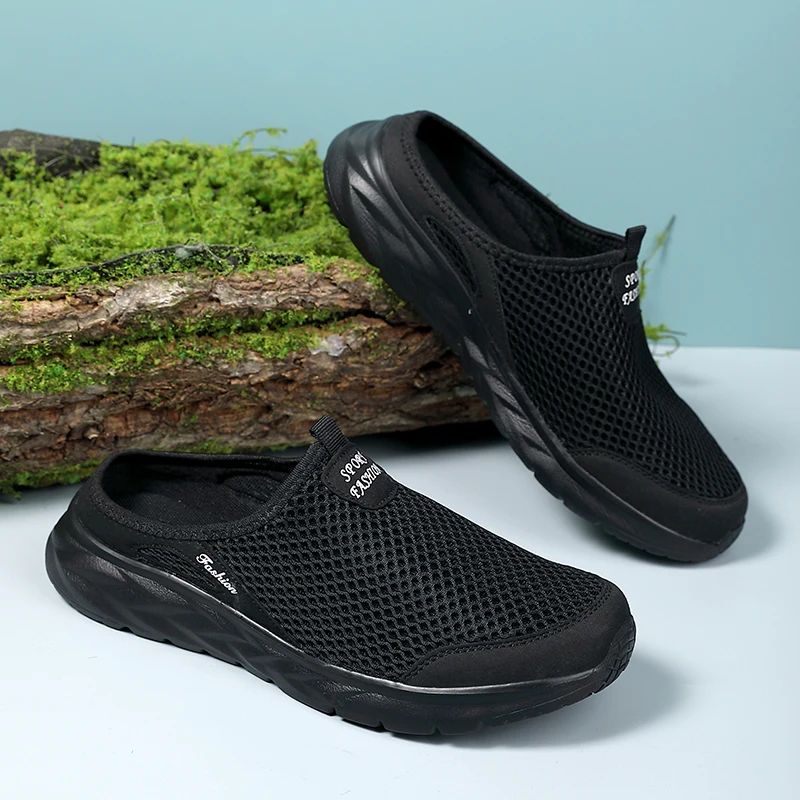Fashion Men Half Slippers Anti-slip Men's Casual Shoes Lightweight Male Flat Slippers Breathable Fashion Slip on Flats Outdoor