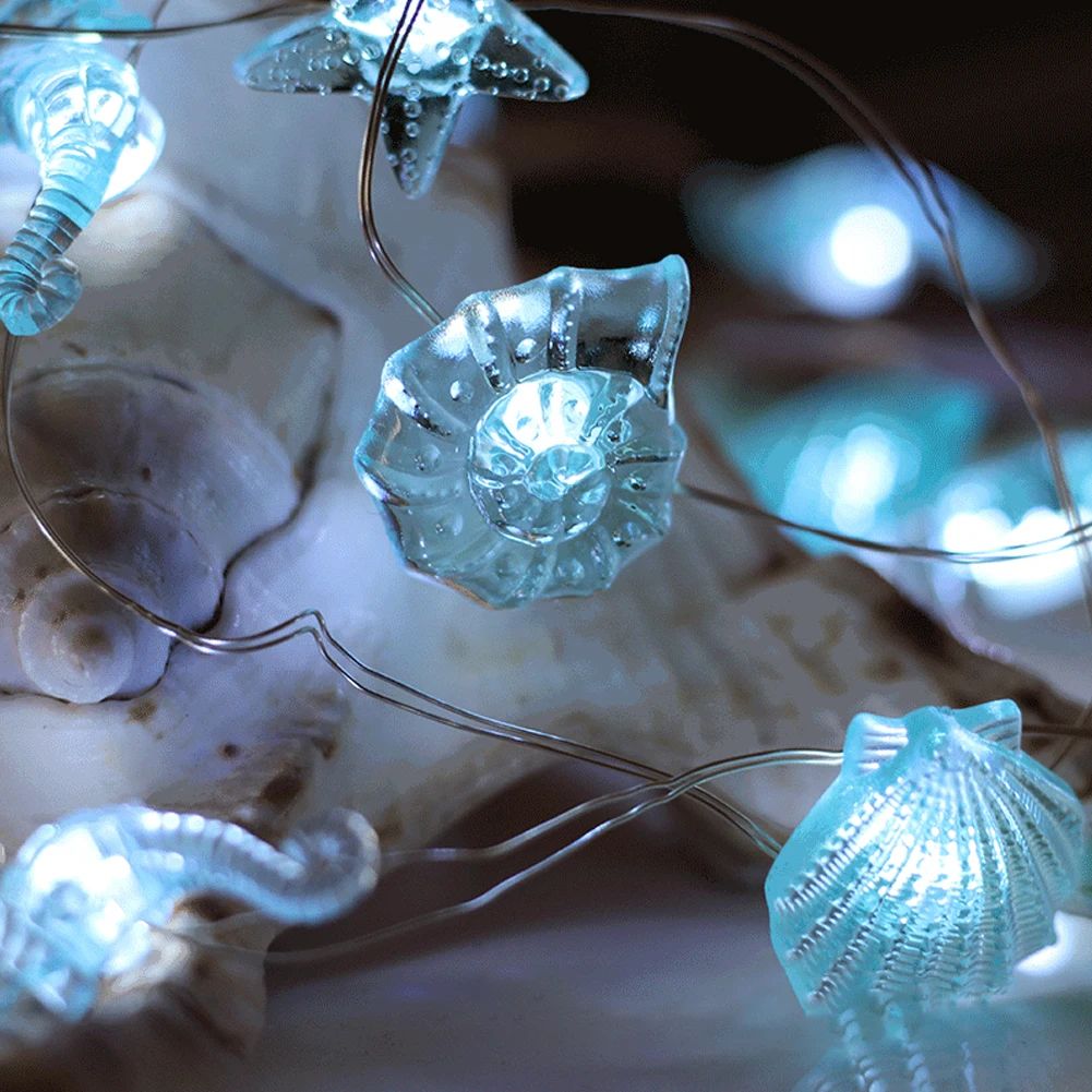 Ocean Theme 20/30 Leds String Lights Shell Starfish Under The Sea LED Fairy Light for Wedding Party Christmas Decoration Lamp