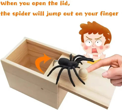 Trick Spider prank Funny Scare Box Wooden Hidden Box Quality Prank Wooden Scare Box Fun Game Prank Trick Friend Office Toys