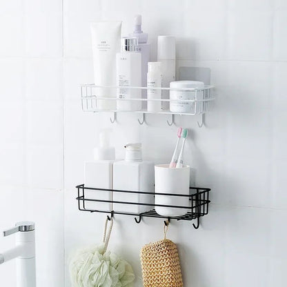 Prateleira de banheiro de ferro forjado estilo japonês, rack de armazenamento de gel de banho montado na parede, suporte de higiene pessoal sem furos para toalete